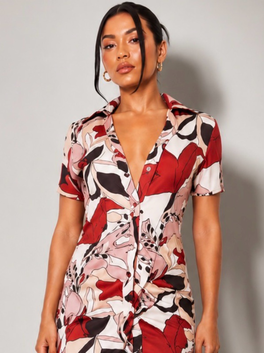 PrettyLittleThing Abstract Floral Print Ruched Midi Dress Size 8 NWT - Picture 8 of 10